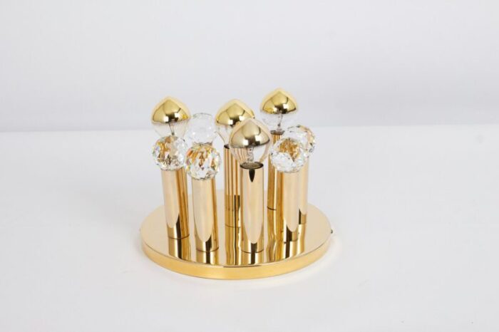 petite swarovski crystal and gilt brass flush mount attributed to ernst palme 1970s 2