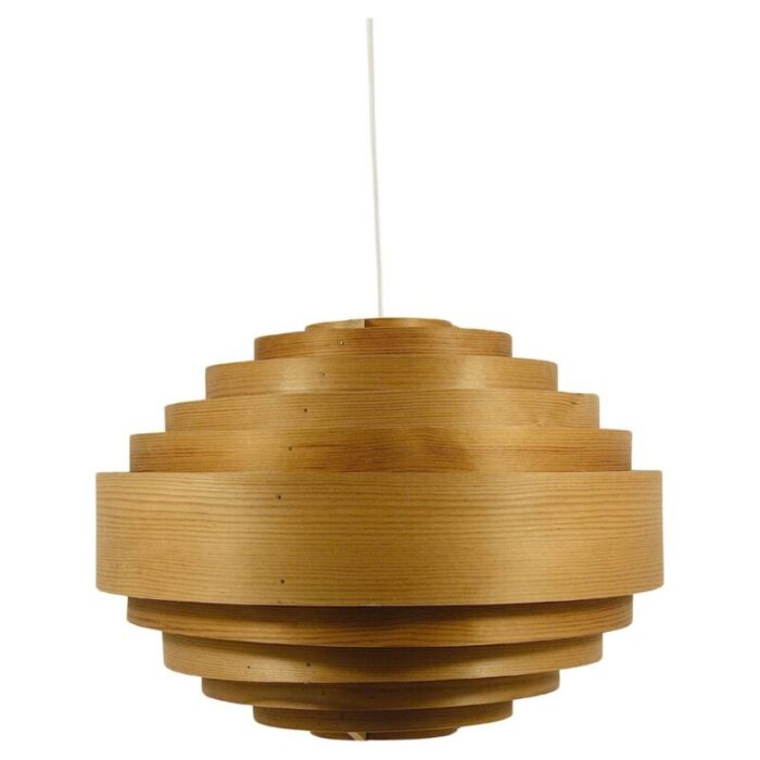 pine lamella ring globe pendant light from hans agne jakobsson ab markaryd sweden 1970s 1