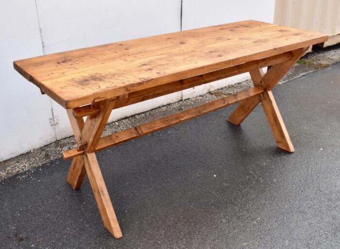 pine x base trestle table circa 1910 7193