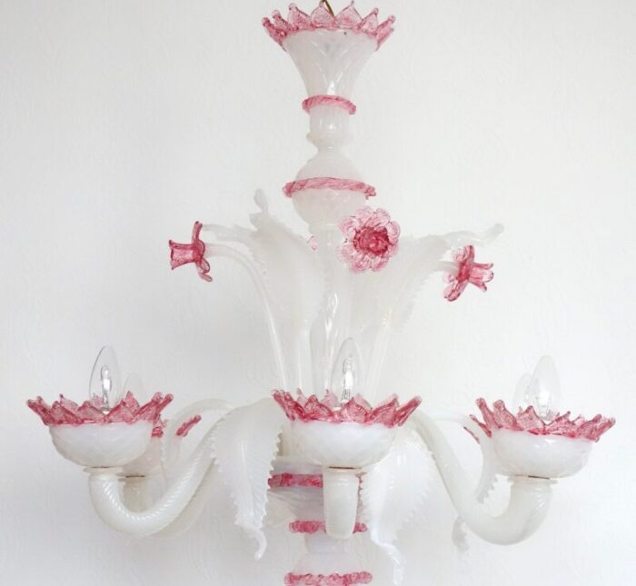 pink white murano glass chandelier 1