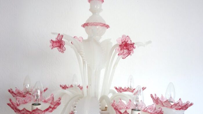 pink white murano glass chandelier 11