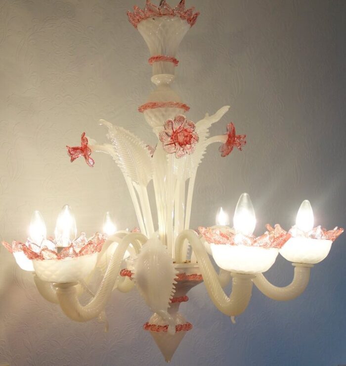 pink white murano glass chandelier 16