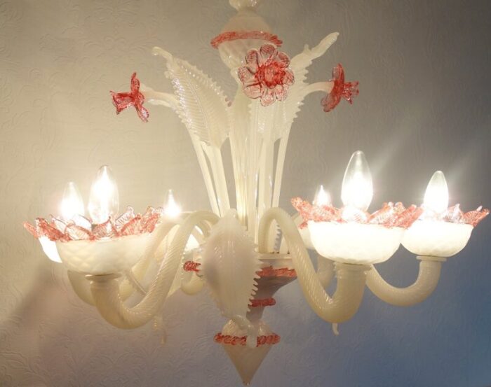 pink white murano glass chandelier 18