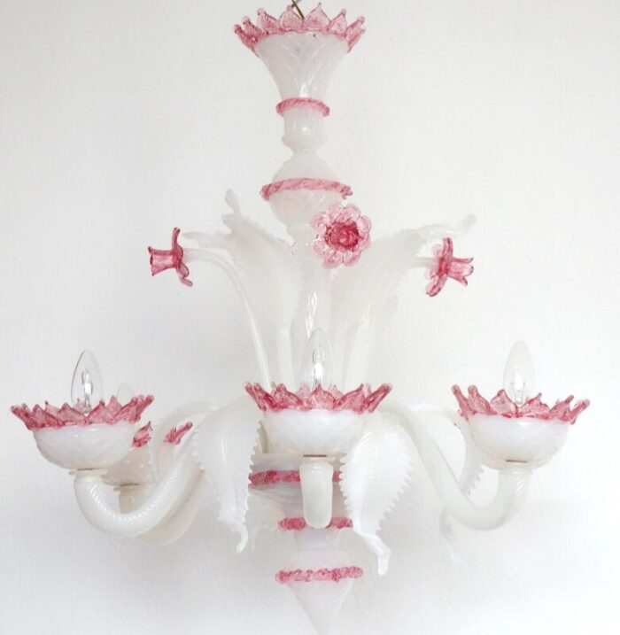 pink white murano glass chandelier 2