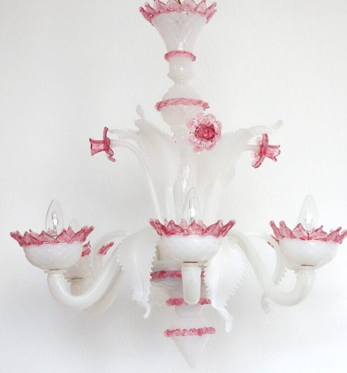 pink white murano glass chandelier 3