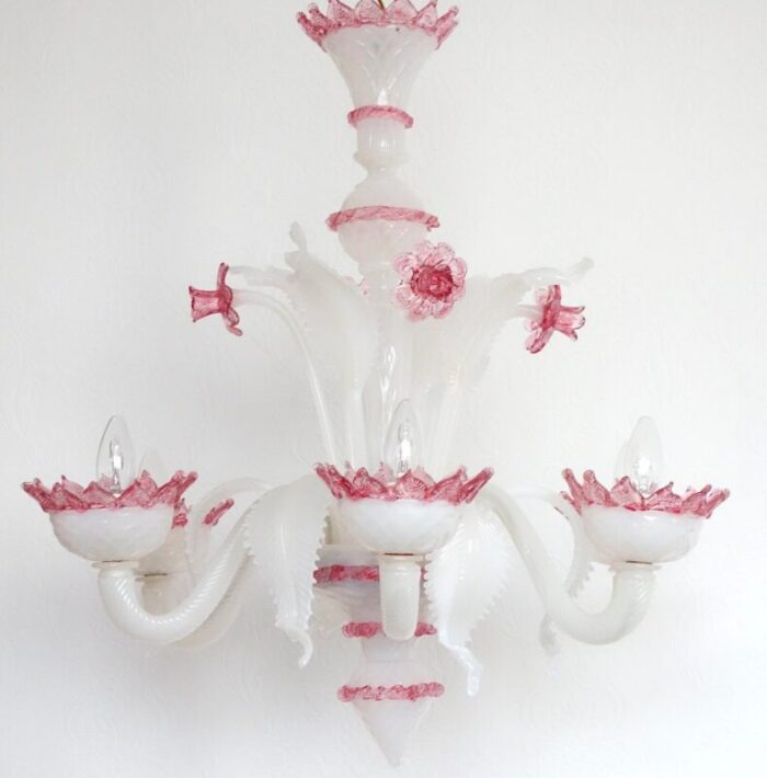 pink white murano glass chandelier 4