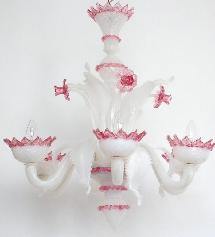 pink white murano glass chandelier 6