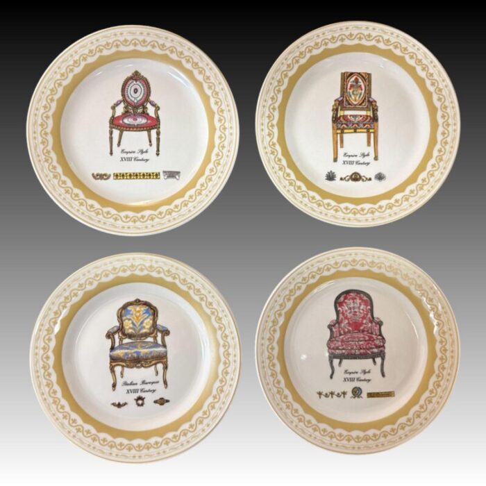 porcelain treasures antique chairs motif dessert plates set of 4 6646