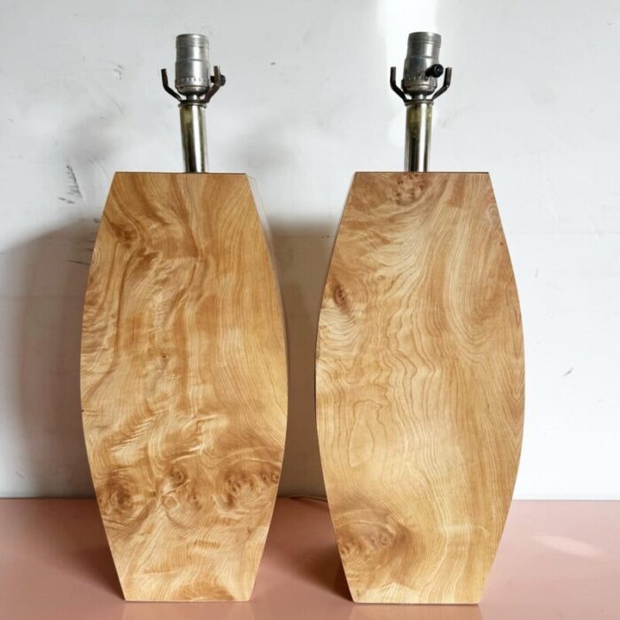 postmodern burl wood laminate table lamps a pair 2115