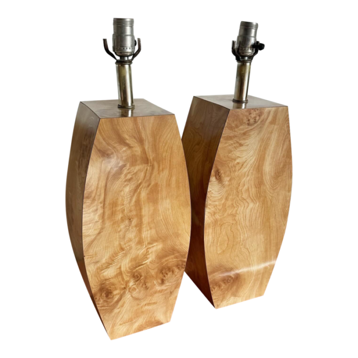 postmodern burl wood laminate table lamps a pair 3824