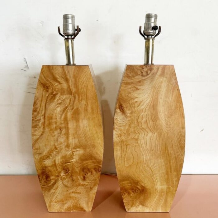 postmodern burl wood laminate table lamps a pair 3899