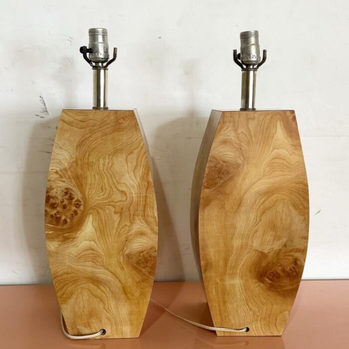 postmodern burl wood laminate table lamps a pair 8555