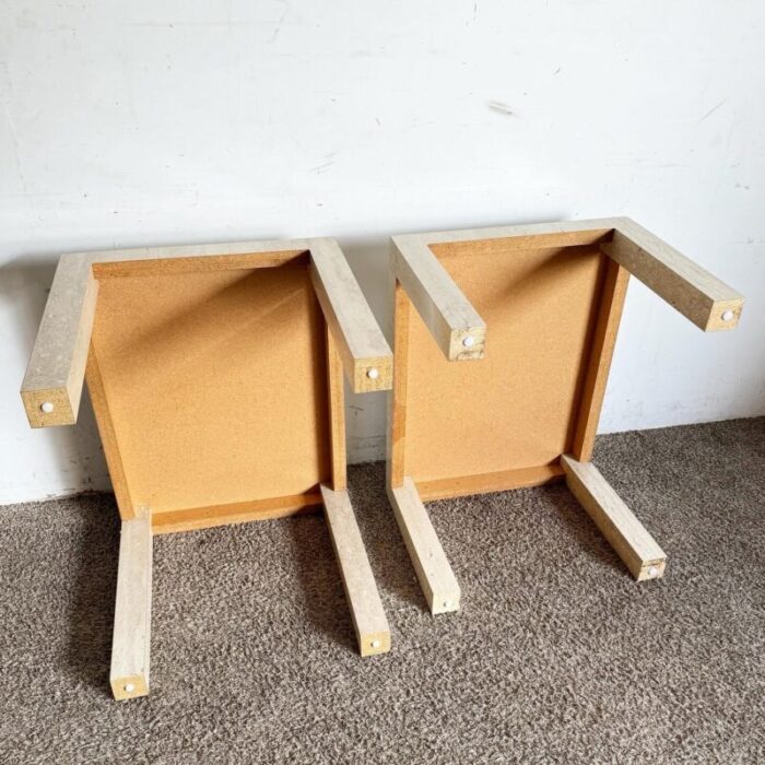 postmodern faux travertine laminate parsons side tables a pair 1958