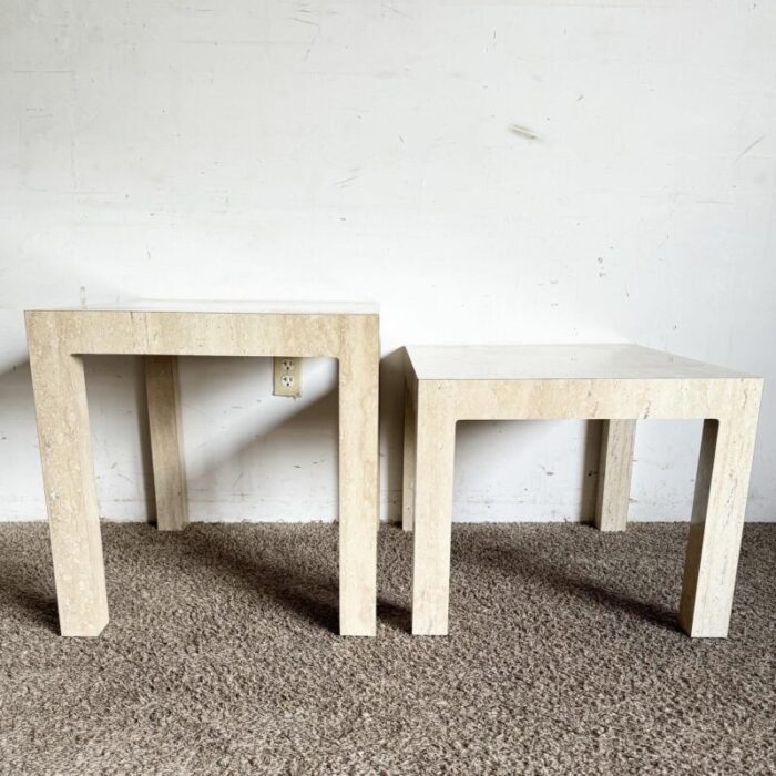 postmodern faux travertine laminate parsons side tables a pair 4297