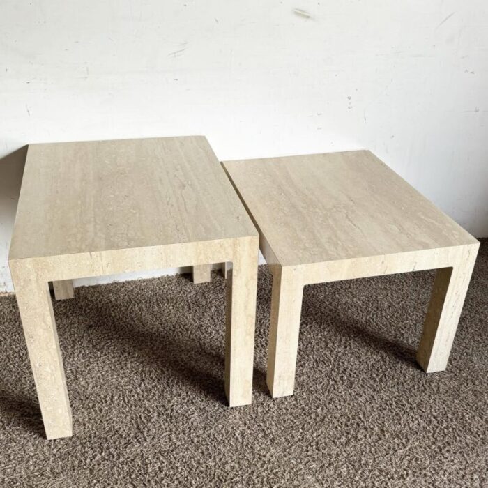 postmodern faux travertine laminate parsons side tables a pair 6006