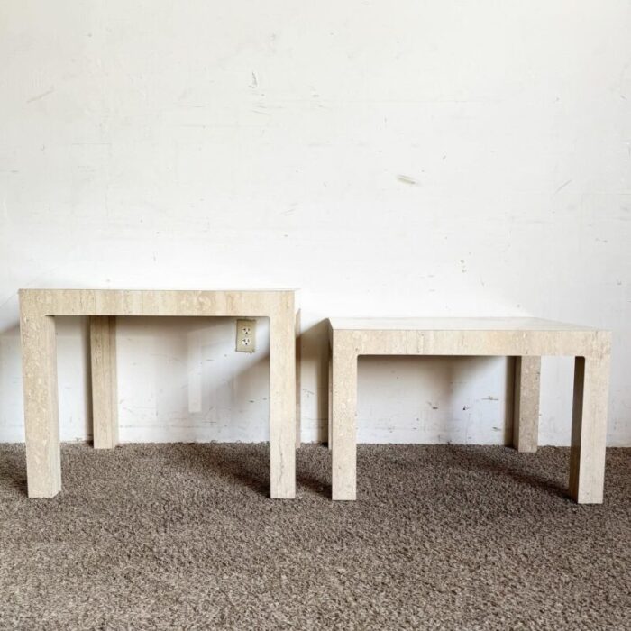 postmodern faux travertine laminate parsons side tables a pair 7487