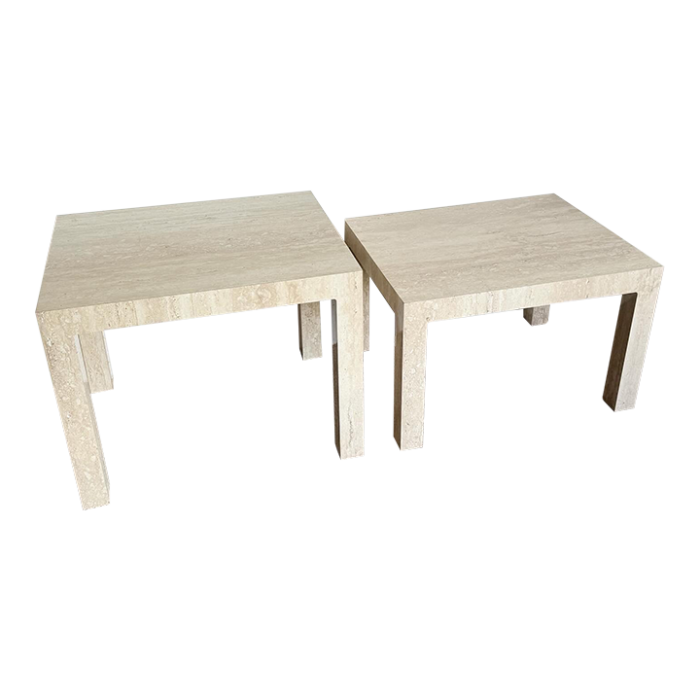 postmodern faux travertine laminate parsons side tables a pair 7741