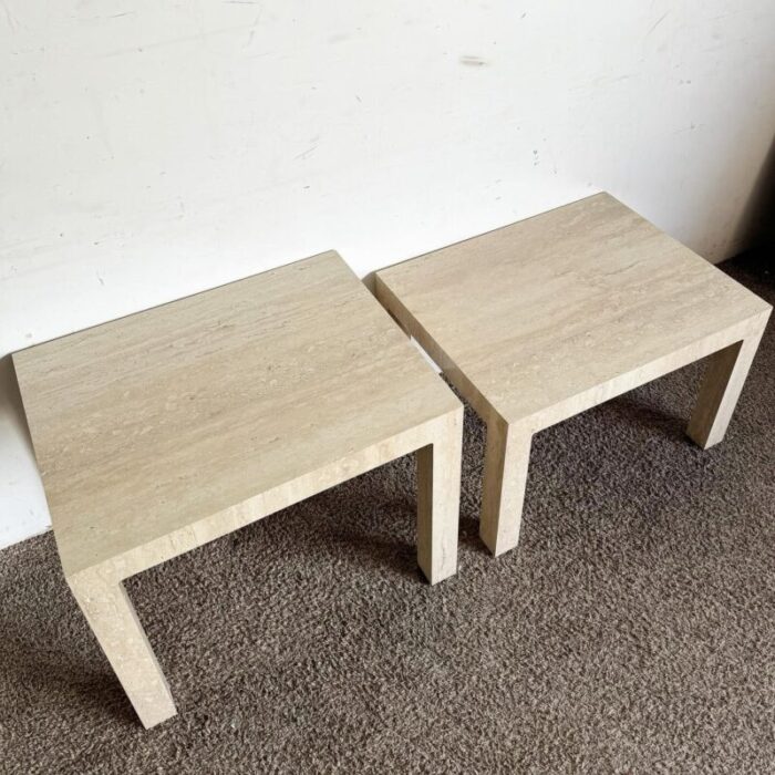 postmodern faux travertine laminate parsons side tables a pair 8773