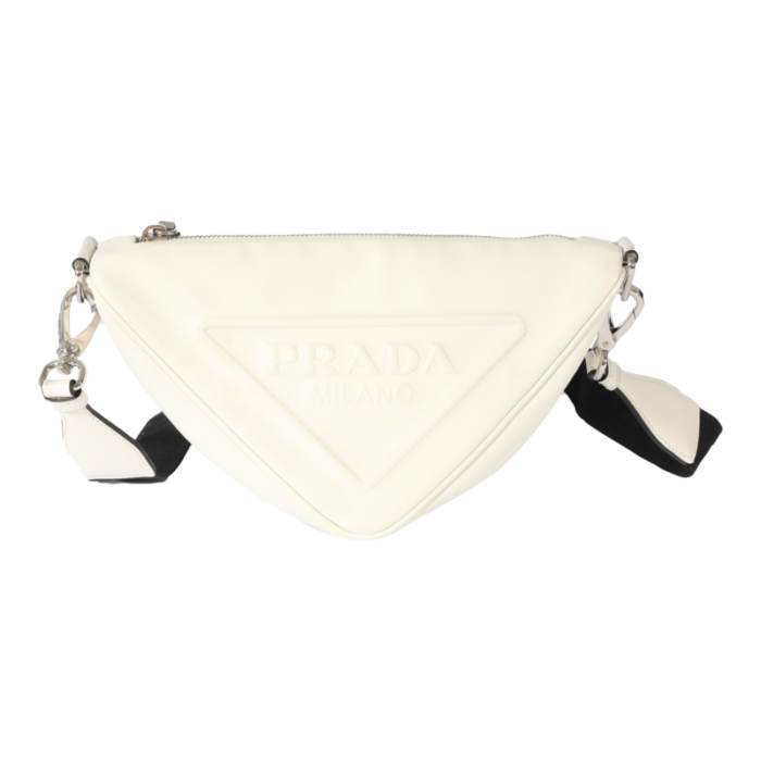 prada white leather triangle crossbody bag 2763