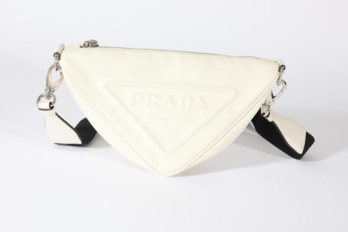 prada white leather triangle crossbody bag 5815