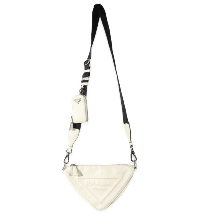 prada white leather triangle crossbody bag 7382