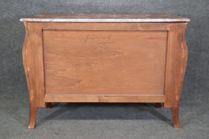 quality three drawer french louis xv marble top commode 5347