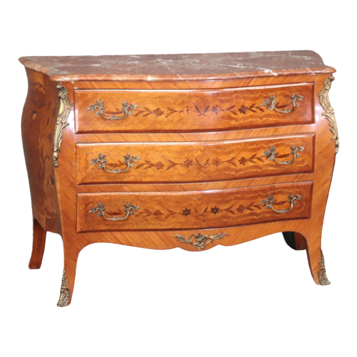 quality three drawer french louis xv marble top commode 5794