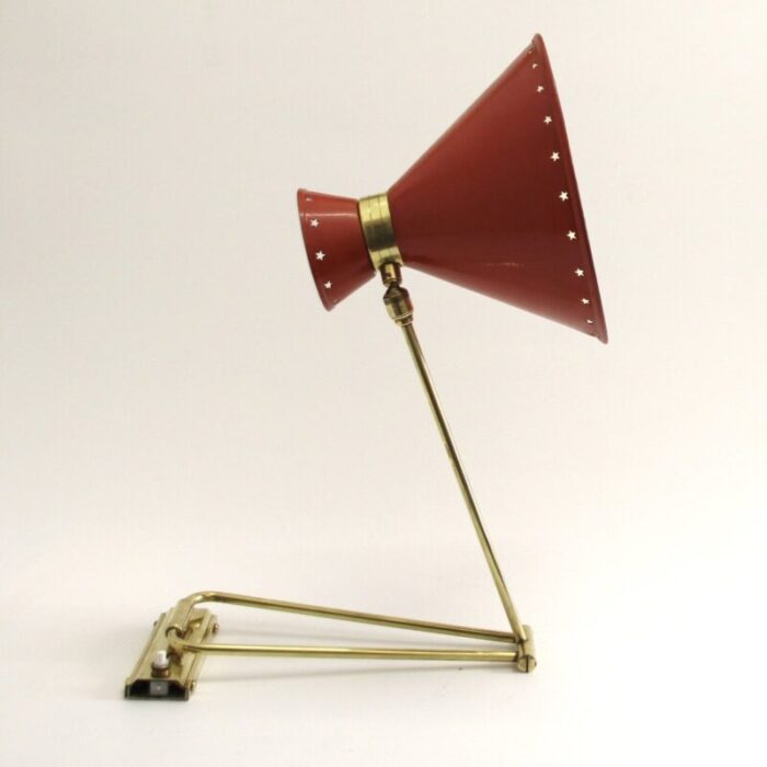 red diabolo articulated wall light by rene mathieu for lunel 1950s 1