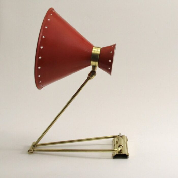 red diabolo articulated wall light by rene mathieu for lunel 1950s 11