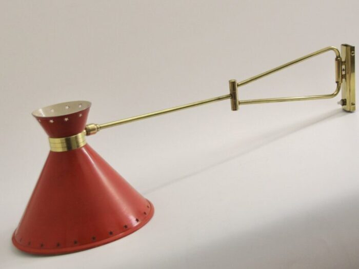 red diabolo articulated wall light by rene mathieu for lunel 1950s 3