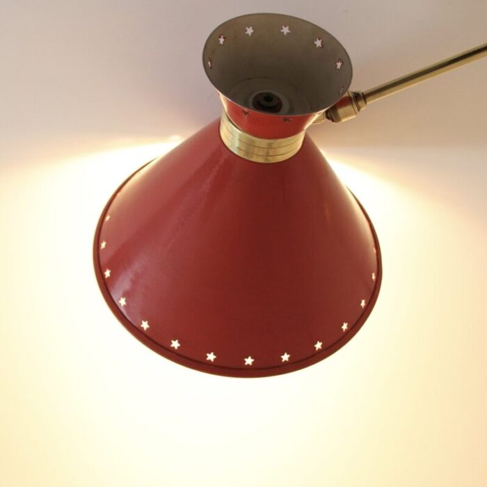 red diabolo articulated wall light by rene mathieu for lunel 1950s 6