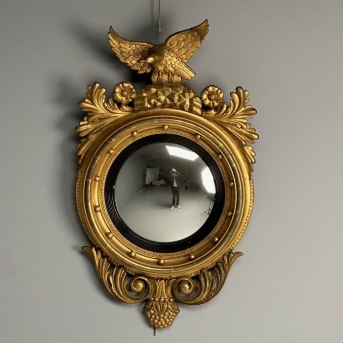 regency circular convex wall mirror giltwood eagle motif usa 1950s 1937