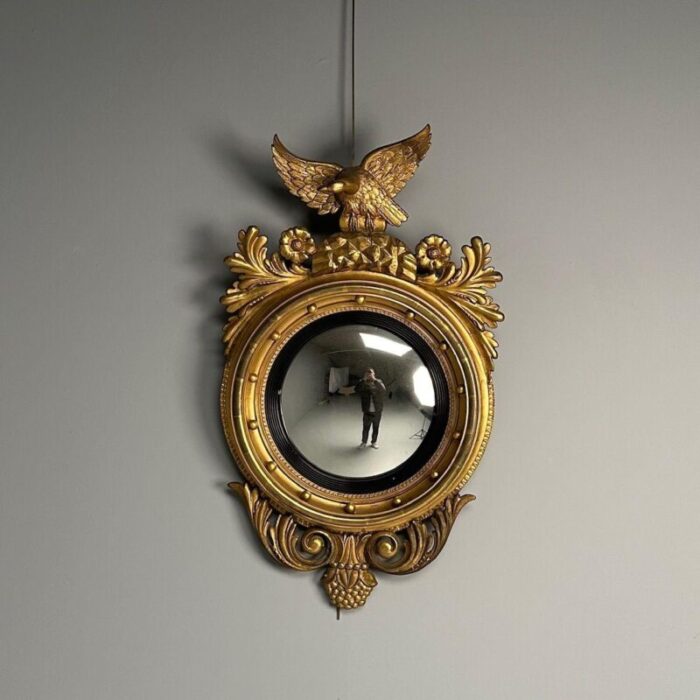 regency circular convex wall mirror giltwood eagle motif usa 1950s 4815