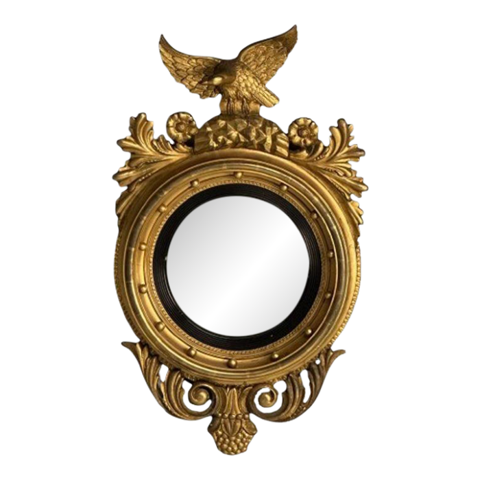 regency circular convex wall mirror giltwood eagle motif usa 1950s 6579