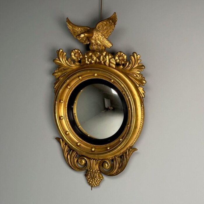 regency circular convex wall mirror giltwood eagle motif usa 1950s 8897