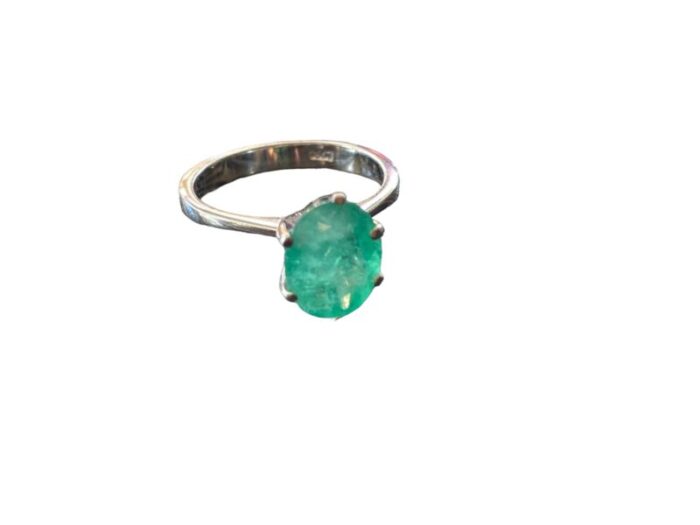 retro 18 k white gold emerald one stone ring size 5 3722