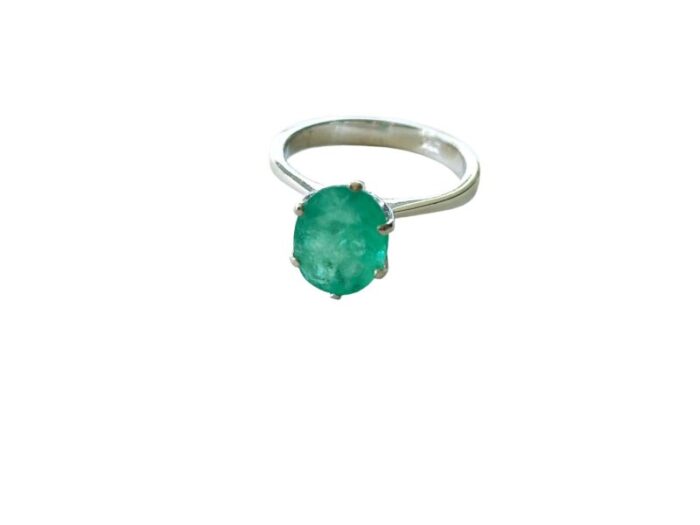 retro 18 k white gold emerald one stone ring size 5 9773