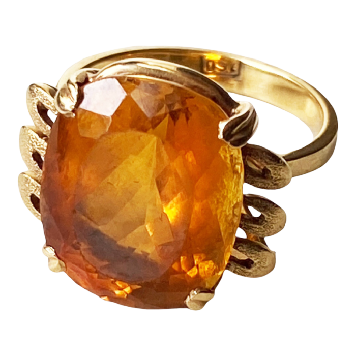 retro 18k gold imperial citrine brazilian quartz ring size 6 9646