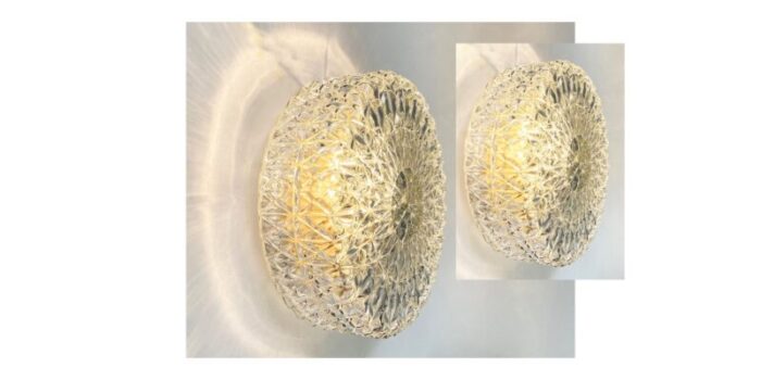 round ice crystal ceiling lights by honsel germany 1970s set of 2 1