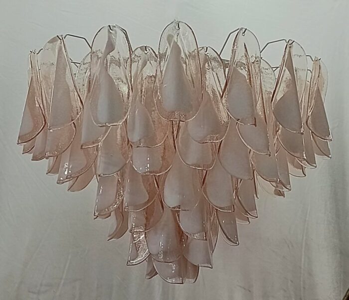 round light pink and white murano art glass chandelier 2000 2425