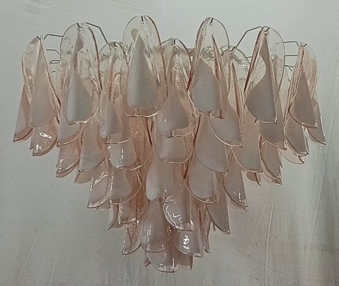 round light pink and white murano art glass chandelier 2000 9050