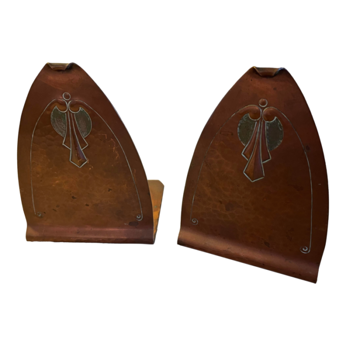 roycroft hammered copper bookends marked set of 2 7542