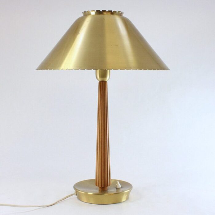 scandinavian modern beech and brass table lamp by hans bergstroem for asea 1950s 1