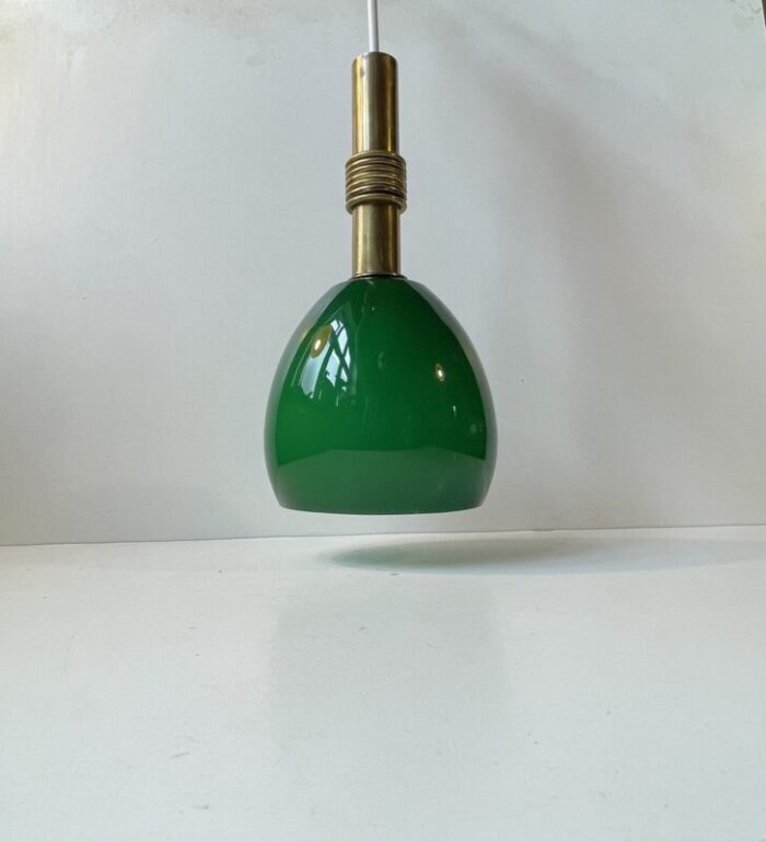 scandinavian modern ceiling lamp in brass and cased green glass 1950s 4