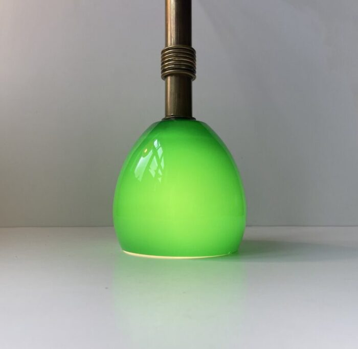 scandinavian modern ceiling lamp in brass and cased green glass 1950s 5