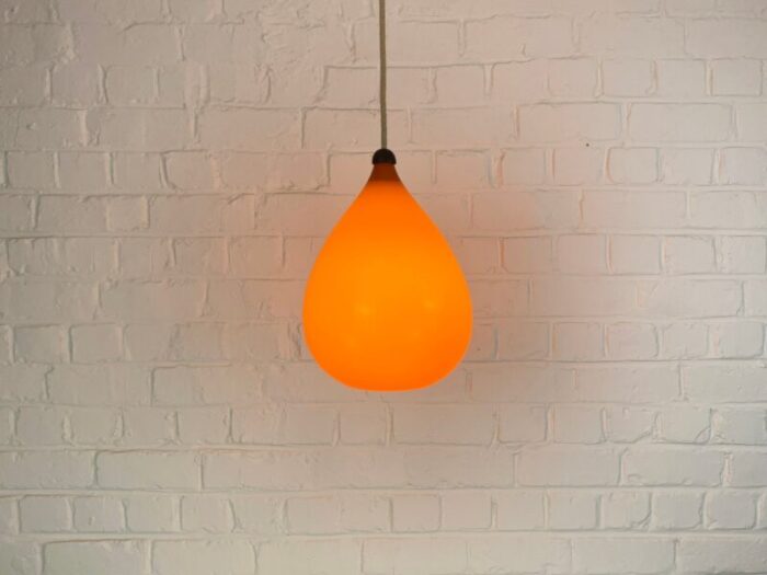 scandinavian pendant lamp in orange glass and teak by uno oesten kristiansson for luxus 1960s 4