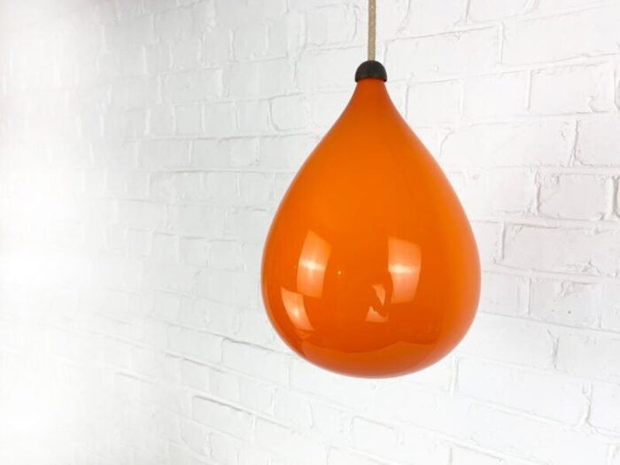 scandinavian pendant lamp in orange glass and teak by uno oesten kristiansson for luxus 1960s 6