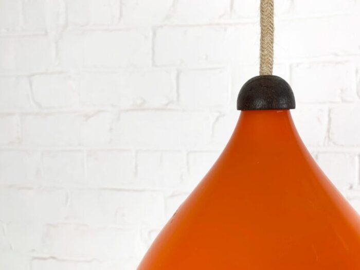 scandinavian pendant lamp in orange glass and teak by uno oesten kristiansson for luxus 1960s 8