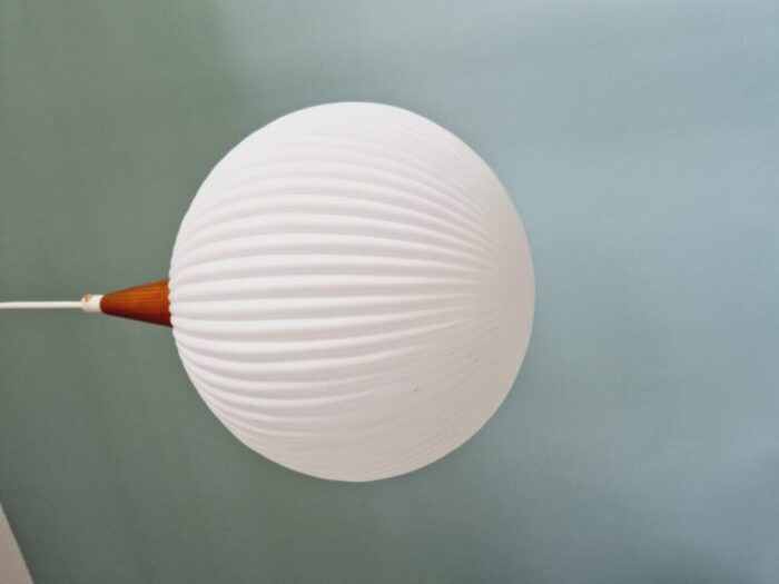 scandinavian pendant light in teak and white satin glass 1960s 1