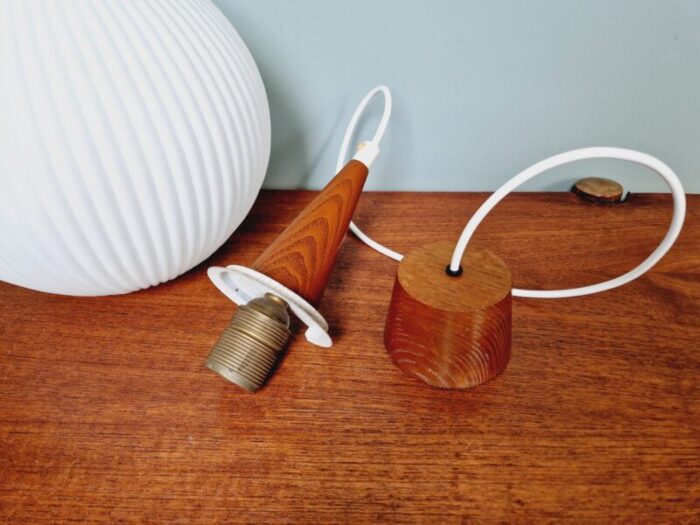 scandinavian pendant light in teak and white satin glass 1960s 8